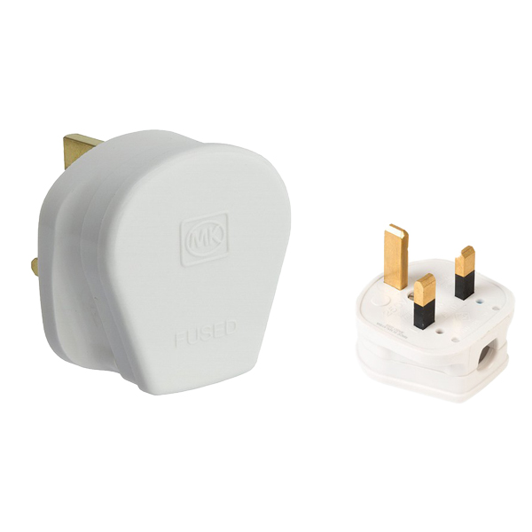 MK 655WH WHITE 13AMP 3-PIN TOUGH PLUG TOP with 13a fuse fitted 