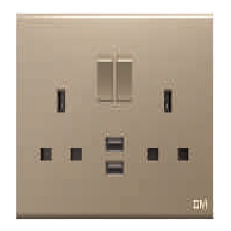 Double 13A Square Socket with Switch+USB DB129-Gold