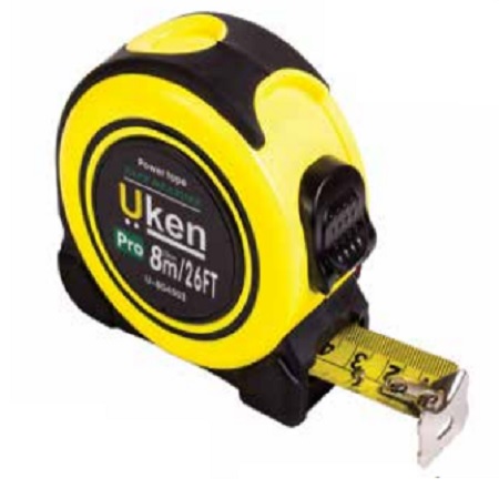8 Meter Measuring Tape - Yellow with Rubber<