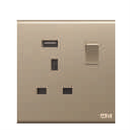 One 13A Square Socket with Switch + USB DB125-Gold<