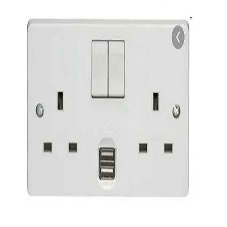13A Switch Socket with USB Charger - 2 Gang<