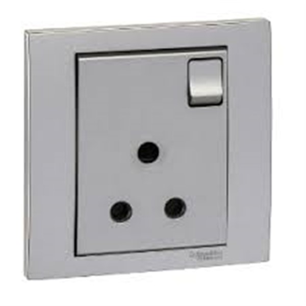 15A 250V 1G Switched Socket  Silver<